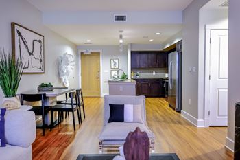 spacious open-concept kitchen and living area at Berkshire Riverview apartments near downtown Austin